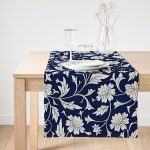 - SuetRunner-2318-Gorsel1 - Realhomes  Realhomes Lacivert Zeminli Çiçek Motifli Dijital Baskılı Süet Runner Realhomes