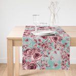 - SuetRunner-2350-Gorsel1 - Realhomes  Realhomes Mavi Zeminde Pembe Güller Motifli Dekoratif Süet Runner Realhomes