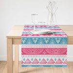 Realhomes Mavi Pembe Etnik Desenli Dekoratif Süet Runner Realhomes