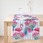 Realhomes Çizgili Flamingo Zeminli Dekoratif Özel Tasarım Süet Runner Realhomes