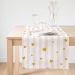 Realhomes Çizgili Yaldızlı Kalpler Dijital Baskılı Dekoratif Süet Runner Realhomes