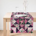 Realhomes Mürdüm Renk Patchwork Desenli Dekoratif Süet Runner Realhomes