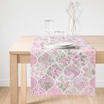 Realhomes Pudra Çiçekler Temalı Dekoratif Süet Runner Realhomes