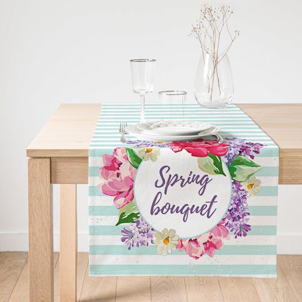 Realhomes Lila Renk Salkım Zambak Desenli Dijital Baskılı Özel Tasarım Süet Runner Realhomes