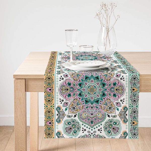 Realhomes Lila Renk Salkım Zambak Desenli Dijital Baskılı Özel Tasarım Süet Runner Realhomes