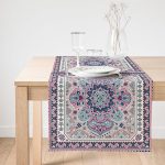 Realhomes Kare Çini Motifli Modern Dijital Baskılı Süet Runner Realhomes