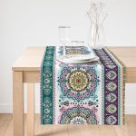 Realhomes Yatay Desenli Çini Motifli Modern Dijital Baskılı Süet Runner Realhomes