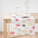 Realhomes Pudra Renk Prenses Taç Motifli Dijital Baskılı Süet Runner Realhomes