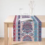 Realhomes Kırmızı Mavi Çini Desenli Modern Dijital Baskılı Süet Runner Realhomes