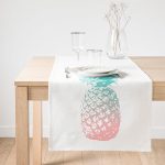 Realhomes Mavi Ananas Baskılı Dekoratif Süet Runner Realhomes