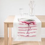 Realhomes Pudra Çizgi Desenli Flamingo BAskılı Dekoratif Süet Runner Realhomes