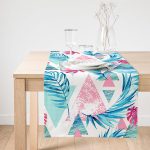 Realhomes Palmiye Desenli Geometrik Şekiller Dekoratif Süet Runner Realhomes