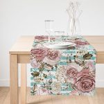 Realhomes Mavi Çizgi Desenli Kavaniçe Çiçek Motifli Süet Runner Realhomes