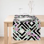 Realhomes Siyah Beyaz Labirent Temalı Soyut Çiçek Desenli Süet Runner Realhomes