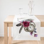 Realhomes Cep Saati Motifli Kuş Tüyü Desenli Dekoratif Süet Runner Realhomes