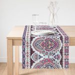 Realhomes Lila Renk Çini Baskılı Dekoratif Süet Runner Realhomes