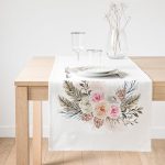 Realhomes Dal ve Çiçek Motifli Dijital Baskılı Süet Runner Realhomes