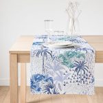 Realhomes Turkuaz Palmiye Çizimli Dijital Baskılı Süet Runner Realhomes