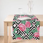 Realhomes Karışık Desenli Gül Baskılı Dekoratif Süet Runner Realhomes