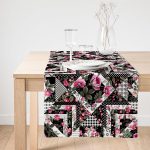 Realhomes Siyah Beyaz Puanlı Çiçek Çizimli Modern Süet Runner Realhomes