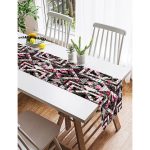 Realhomes Siyah Beyaz Puanlı Çiçek Çizimli Modern Süet Runner Realhomes