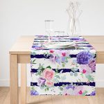 Realhomes  Sümbül Desenli Yatay Çizgili Dekoratif Süet Runner Realhomes