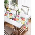 Realhomes Şerit Temalı Sardunya Baskılı Dekoratif Süet Runner Realhomes