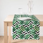 Realhomes Zigzag Siyah Beyaz Şerit Temalı Yaprak Çizimi Süet Runner Realhomes