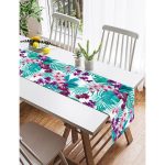 Realhomes Turkuaz Temalı Eflatun Çiçek Desenli Dekoratif Süet Runner Realhomes