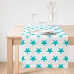 Realhomes Turkuaz Yıldız Motifli Modern Baskılı Süet Runner Realhomes