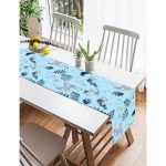 - SuetRunner-3039-Gorsel2 - Realhomes  Realhomes Mavi Zeminli Geyik ve Yaprak Desenli Dekoratif Özel Tasarım Süet Runner Realhomes