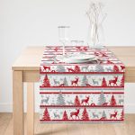 Realhomes Geyik ve Çam Ağaçları Baskılı Dekoratif Özel Tasarım Süet Runner Realhomes