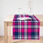 Realhomes Pembe Lacivert Ekose Desenli Dekoratif Özel Tasarım Süet Runner Realhomes