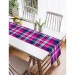 Realhomes Pembe Lacivert Ekose Desenli Dekoratif Özel Tasarım Süet Runner Realhomes