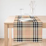 Realhomes Krem Zeminli Ekose Desenli Dekoratif Özel Tasarım Süet Runner Realhomes