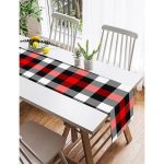 Realhomes Siyah Kırmızı Beyaz Ekose Desenli Dekoratif Özel Tasarım Süet Runner Realhomes