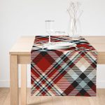 Realhomes Kırmızı Siyah Beyaz Ekose Desenli Dekoratif Özel Tasarım Süet Runner Realhomes