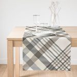 Realhomes Gri Krem Ekose Desenli Dijital Baskılı Dekoratif Özel Tasarım Süet Runner Realhomes