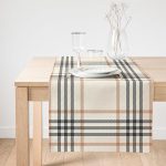 Realhomes Krem Renkte Ekose Desenli Dekoratif Özel Tasarım Süet Runner Realhomes