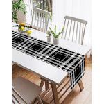 Realhomes Siyah Beyaz Ekose Desenli Dekoratif Özel Tasarım Süet Runner Realhomes