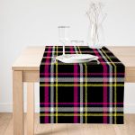 - SuetRunner-3091-Gorsel1 - Realhomes  Realhomes Siyah Sarı Pembe Ekose Desenli Dijital Baskılı Dekoratif Özel Tasarım Süet Runner Realhomes