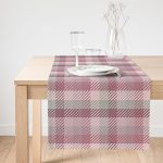 Realhomes Gri Zeminli Ekose Desenli Dekoratif Süet Runner Realhomes