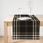 Realhomes Siyah Zeminli Ekose Desenli Dijital Baskılı Dekoratif Özel Tasarım Süet Runner Realhomes