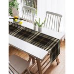 Realhomes Siyah Zeminli Ekose Desenli Dijital Baskılı Dekoratif Özel Tasarım Süet Runner Realhomes