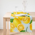 Realhomes Mavi Zeminli Limon Desenli Dekoratif Süet Runner Realhomes