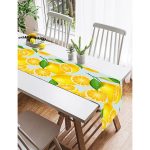 Realhomes Mavi Zeminli Limon Desenli Dekoratif Süet Runner Realhomes