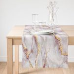 Realhomes Altın Yaldız Çizgili Mermer Desenli Dekoratif Süet Runner Realhomes