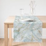 Realhomes Altın Çizgili Mavi Zeminli Dijital Baskılı Özel Tasarım Süet Runner Realhomes