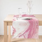 Realhomes Pembe Beyaz Mermer Desenli Dijital Baskılı Özel Tasarım Süet Runner Realhomes