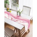 Realhomes Pembe Beyaz Mermer Desenli Dijital Baskılı Özel Tasarım Süet Runner Realhomes